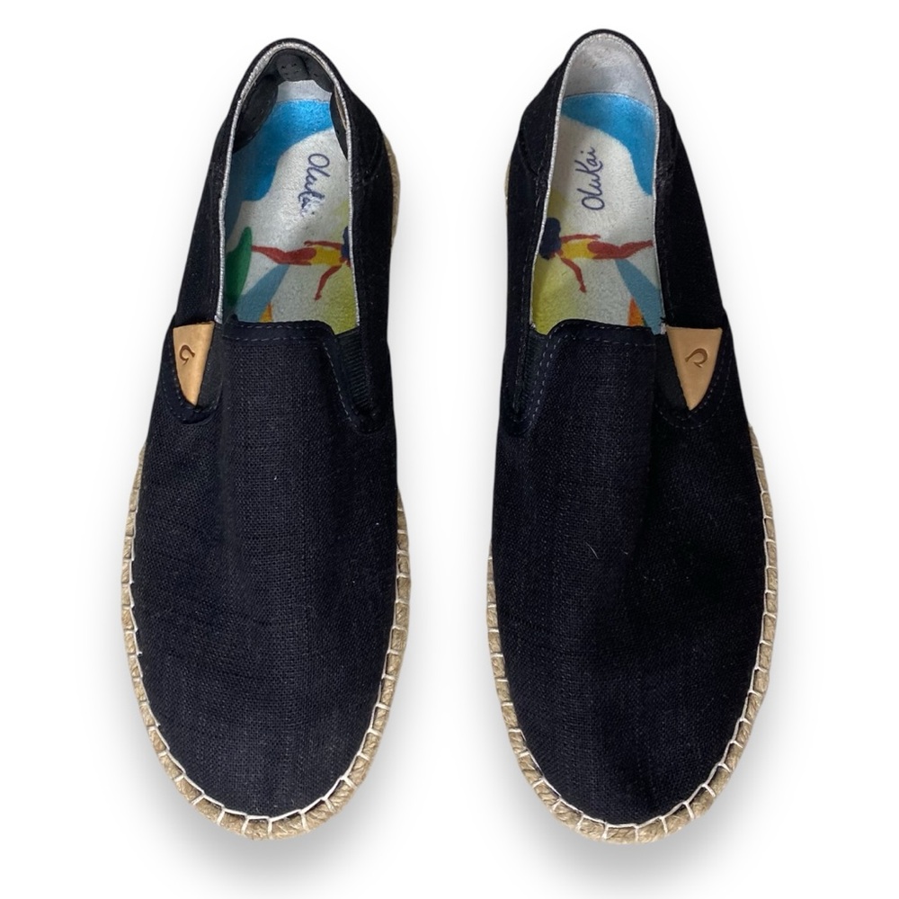OluKai Kaula Pa'a Kapa Espadrilles Size 7 Black Slip on